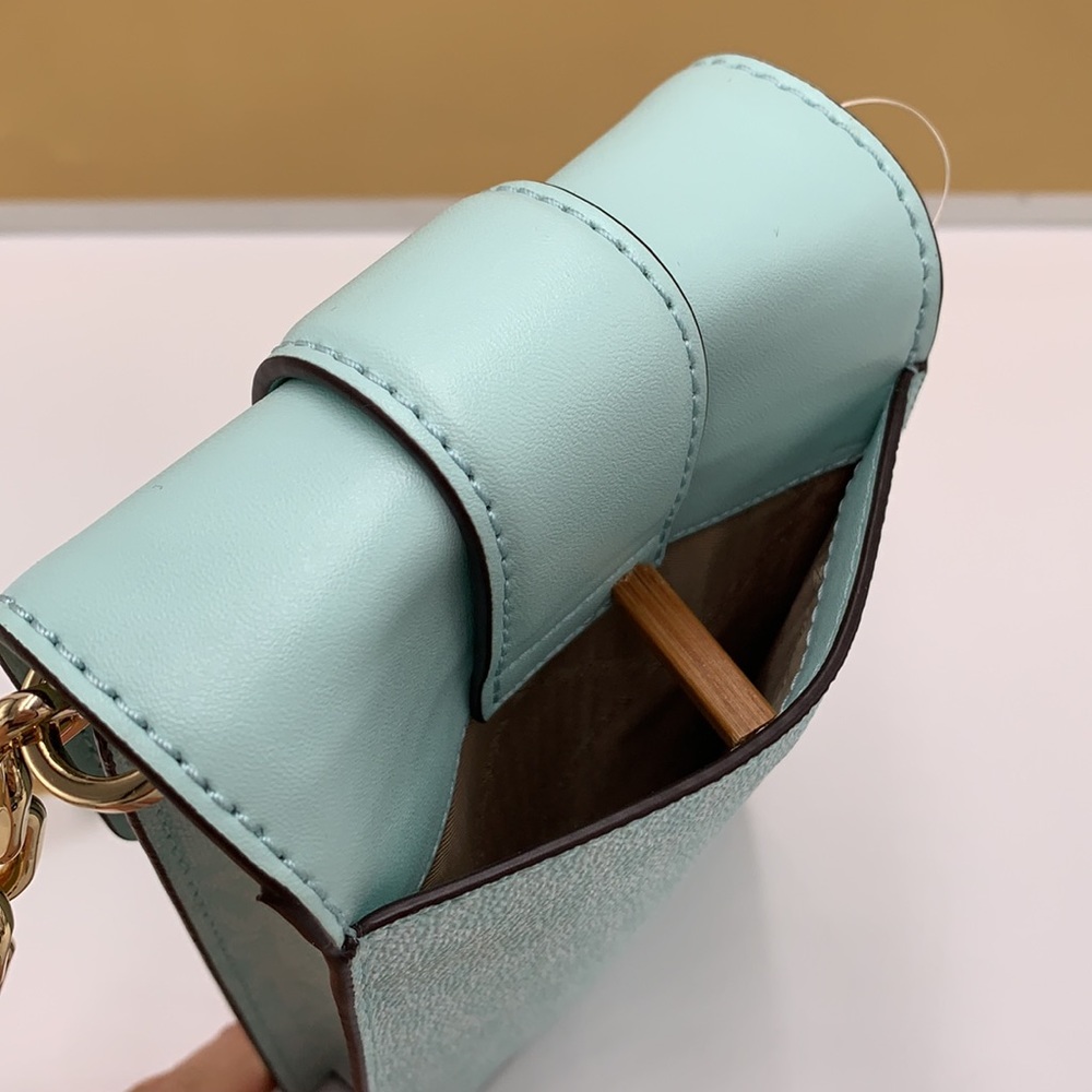 NWT MICHAEL KORS CARMEN SMALL NORTH SOUTH PHONE XBODY FAIR AQUA SIGNATURE COLOR - Picture 9 of 16
